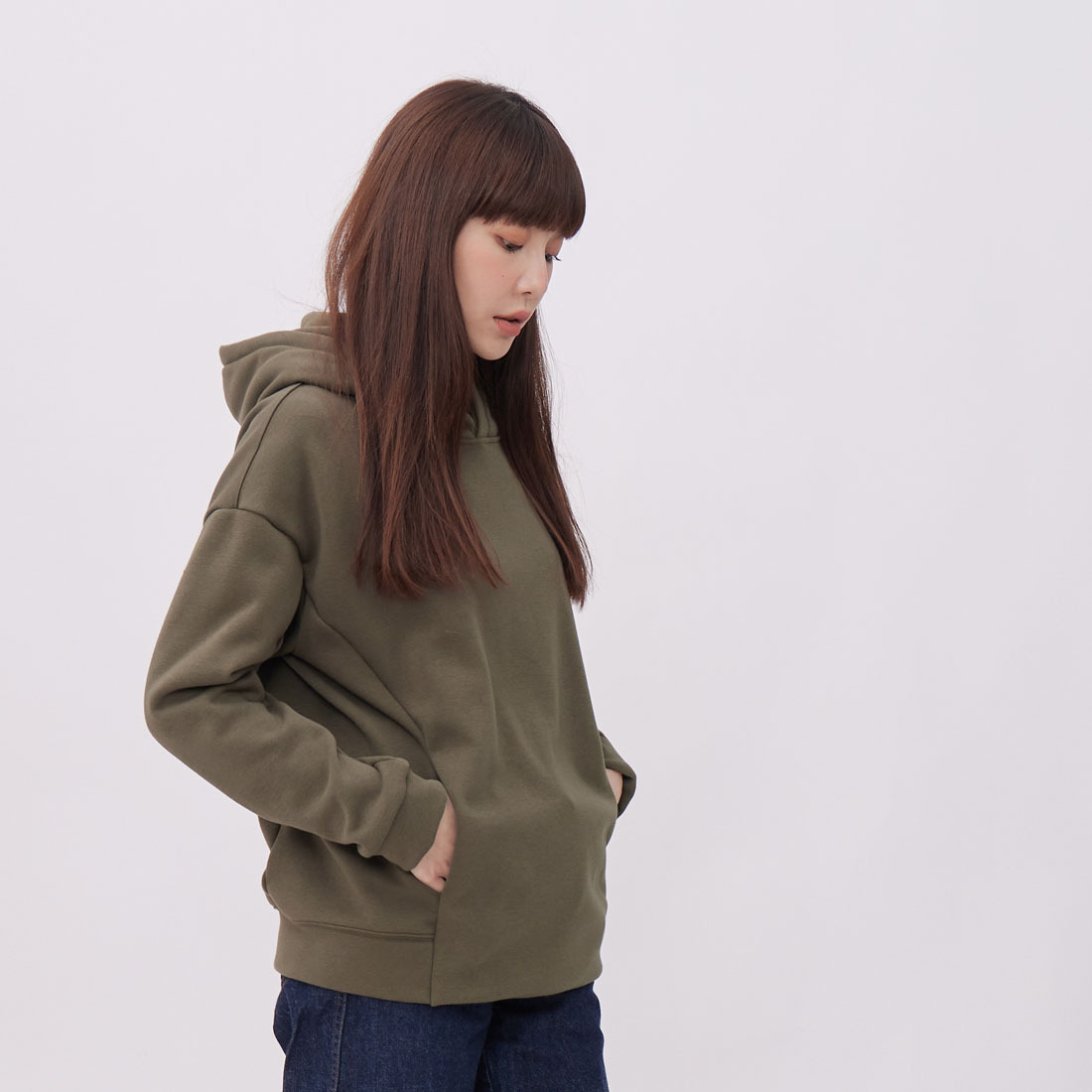 Carrie暖窩短毛口袋連帽T/ 森林綠