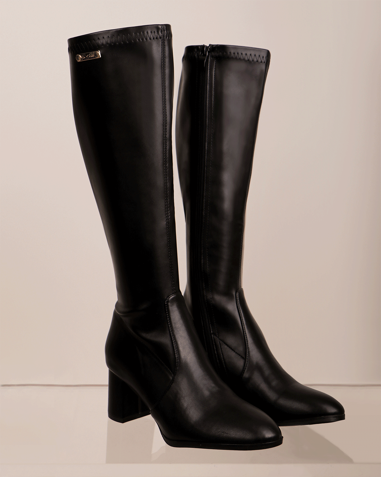 訂製-質感皮革粗跟膝下靴