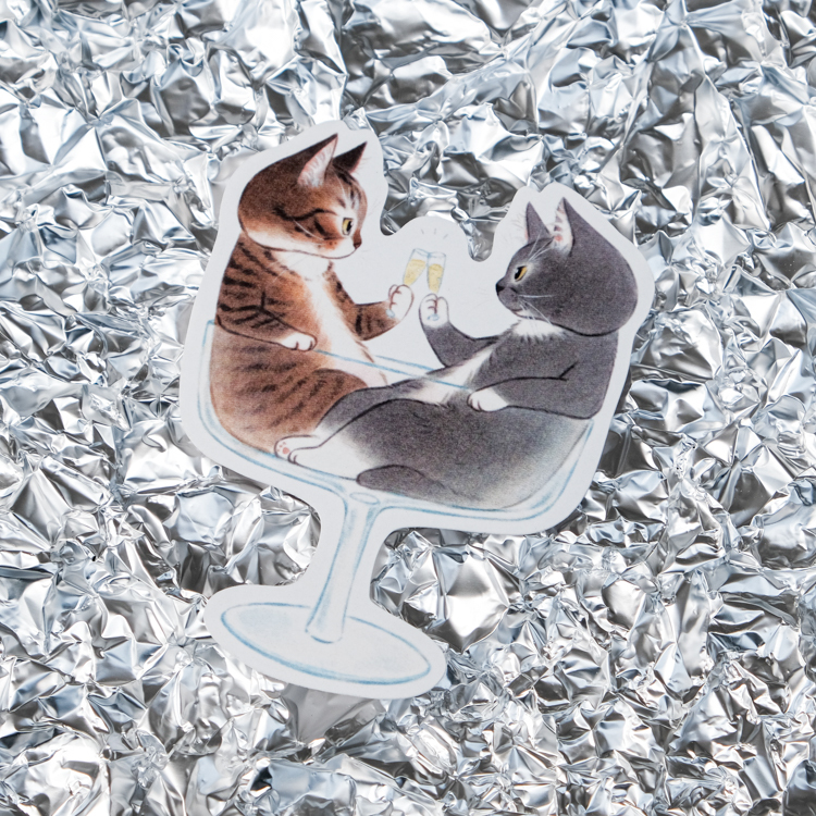 補補貓‧大衛煮愛｜防水貼紙L｜甜點高腳杯