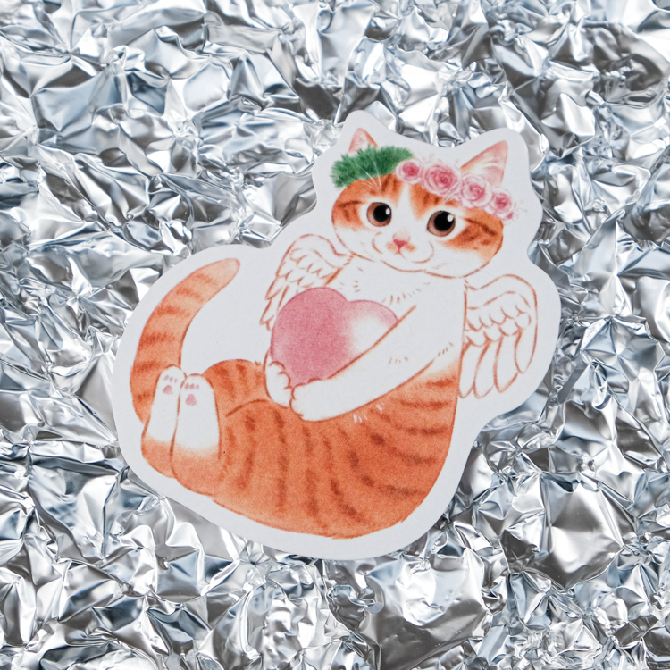 補補貓‧大衛煮愛｜防水貼紙Ｍ｜天使橘貓