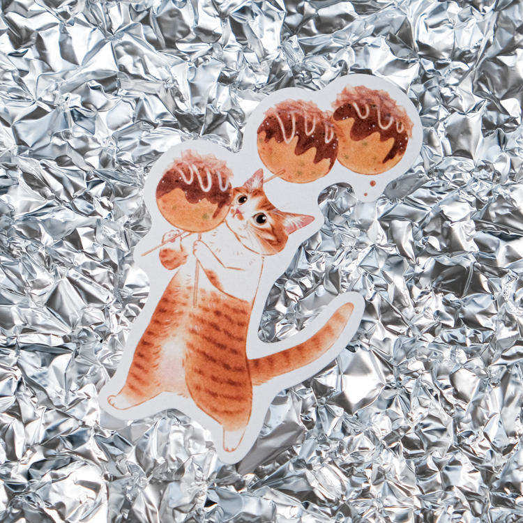 補補貓‧大衛煮愛｜防水貼紙L｜章魚燒串