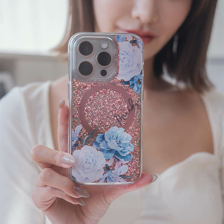 藍紫玫瑰 玫瑰金貝拉殼 (MagSafe兼容) - (訂製名字) iPhone客製化手機殼