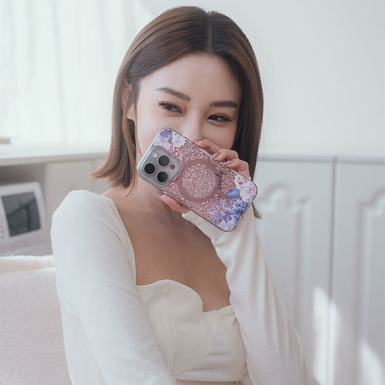 紫色叢林 玫瑰金貝拉殼 (MagSafe兼容) - (訂製名字) iPhone客製化手機殼