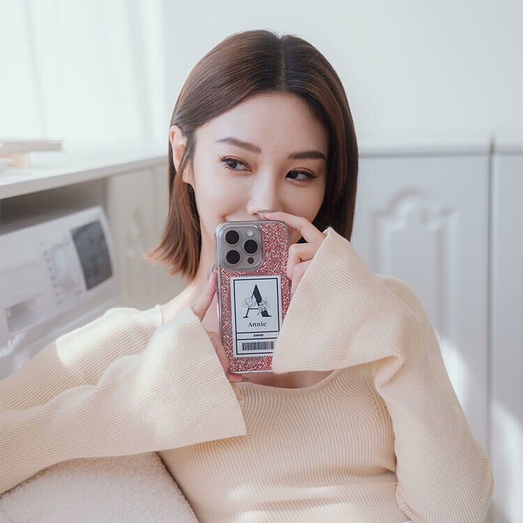 大字條碼 玫瑰金貝拉殼 (MagSafe兼容) - (訂製名字) iPhone客製化手機殼