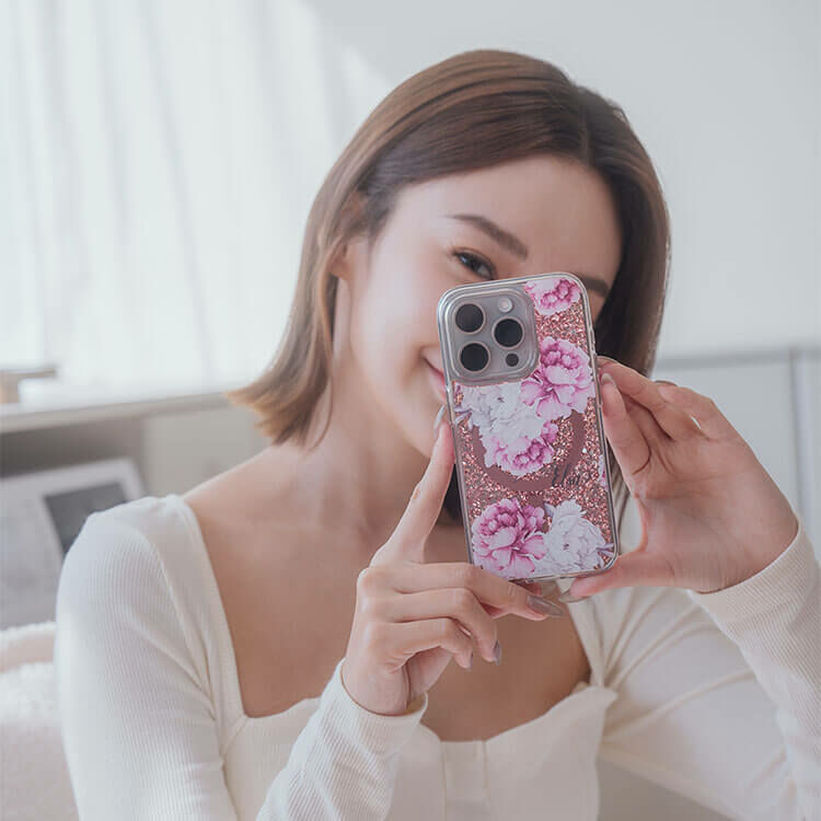 溫柔花卉 玫瑰金貝拉殼 (MagSafe兼容) - (訂製名字) iPhone客製化手機殼