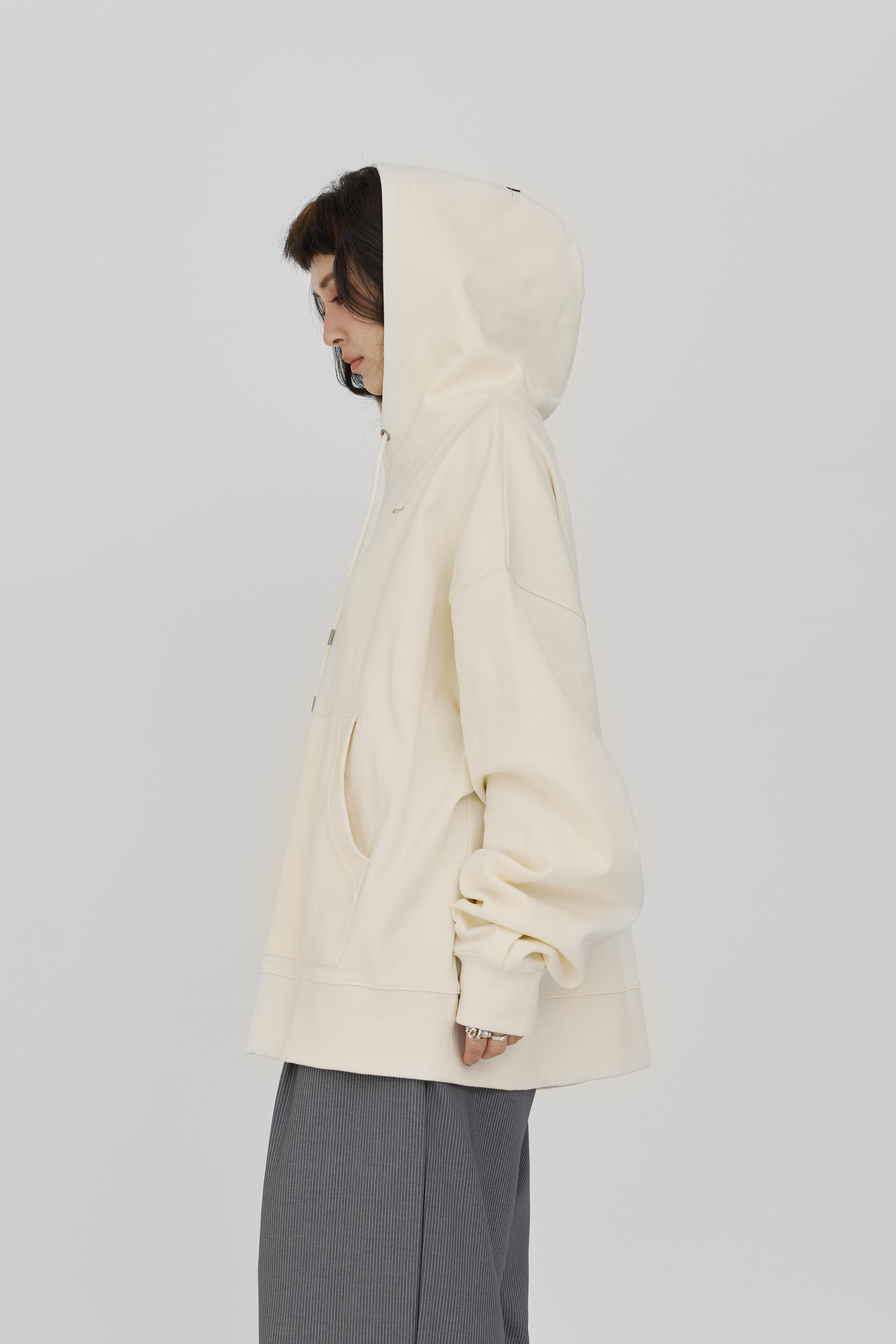 Logo Printed Drawstring Hoodie | Cream