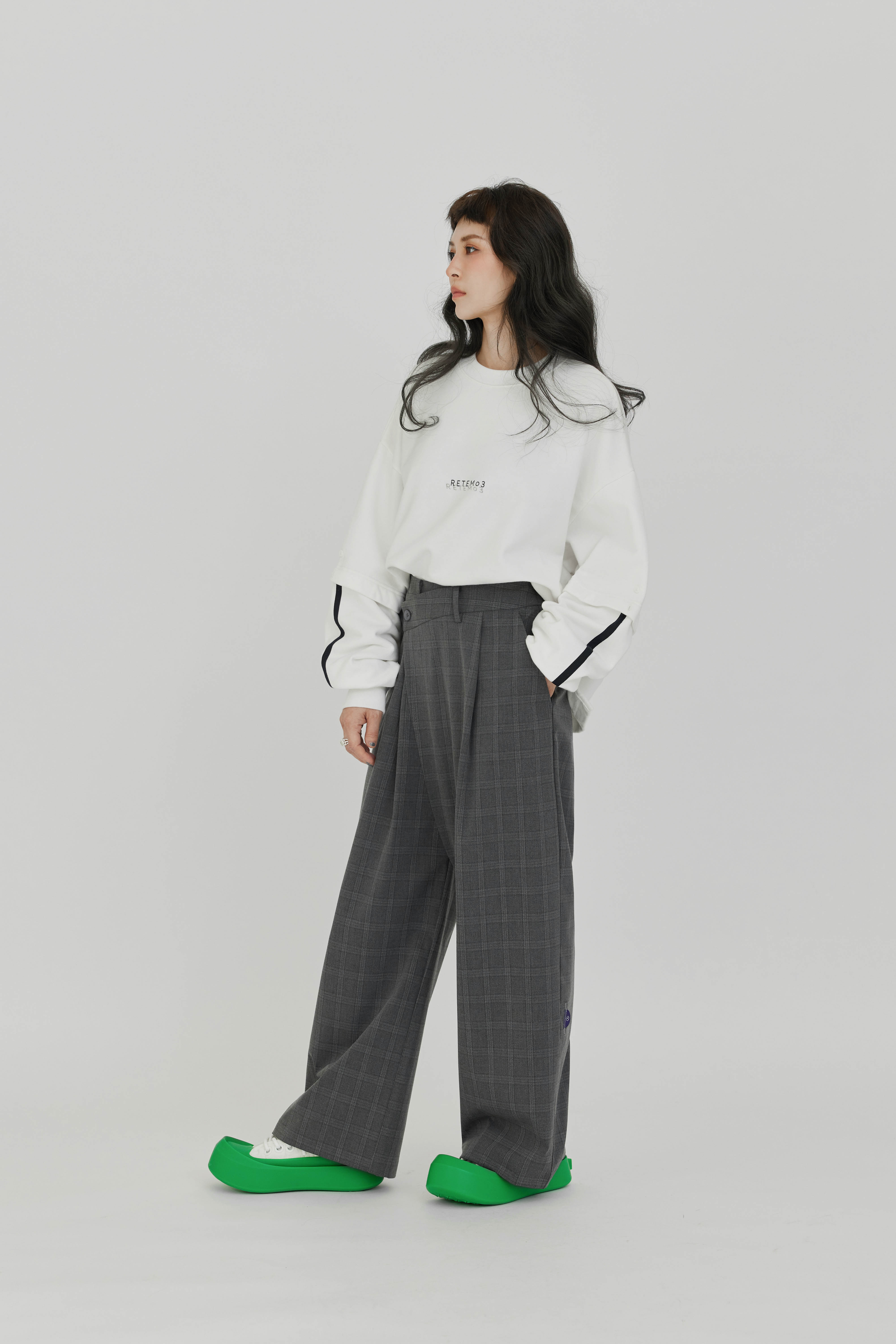 Cross-Over Waist Trousers | Plaid Dark Gray