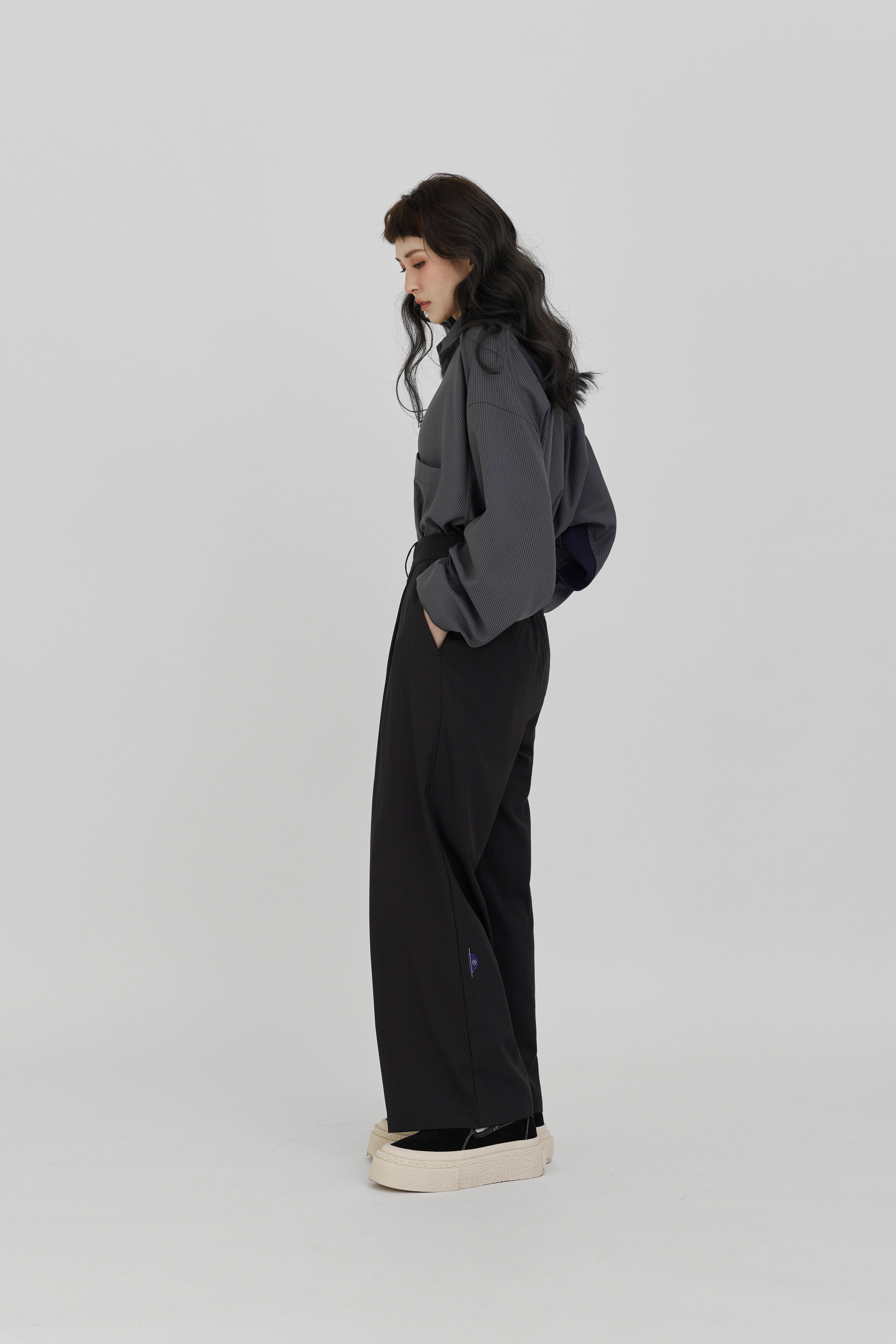 Cross-Over Waist Trousers | Striped Black