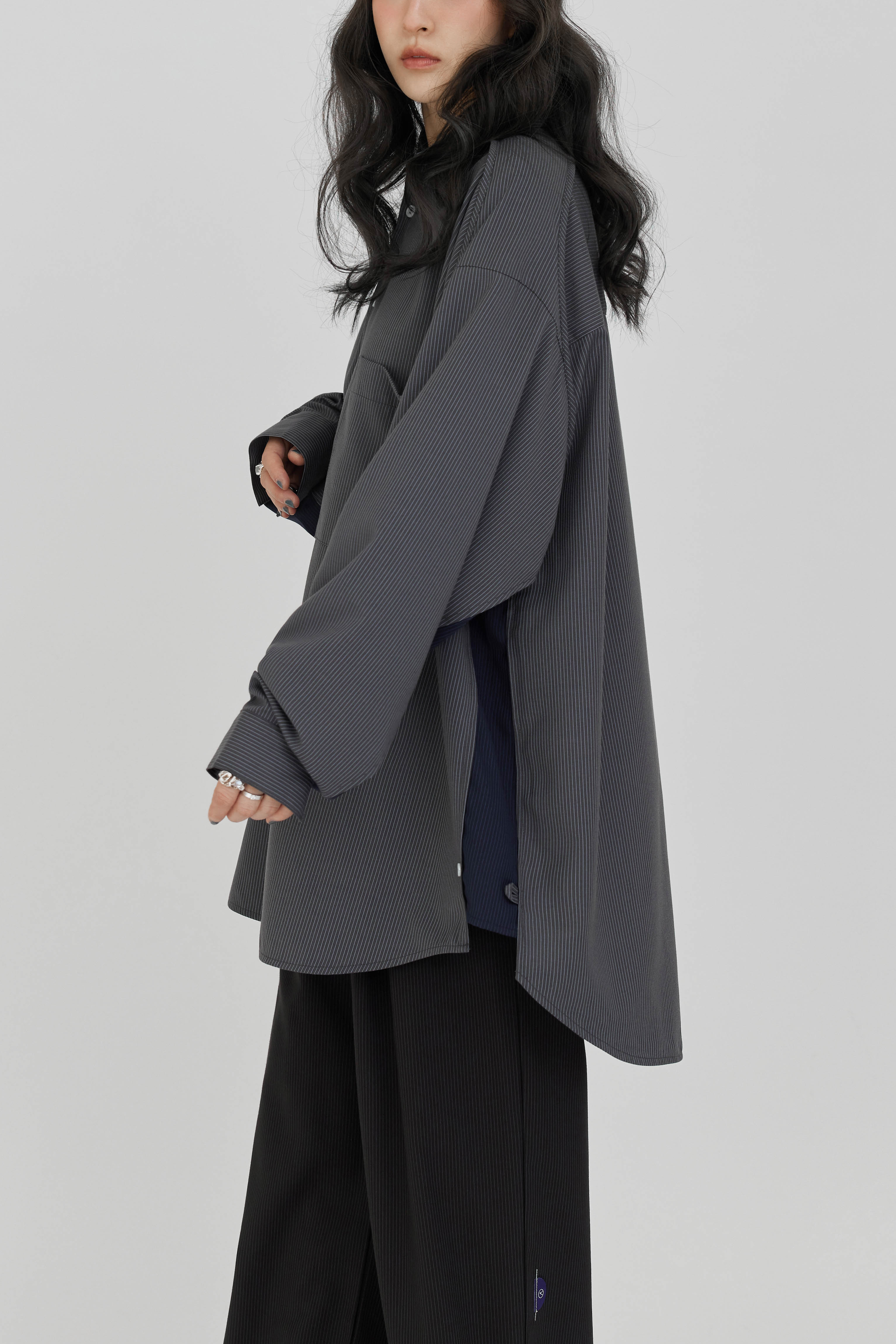 Long Sleeved Oversized Striped Shirt | Dark Gray