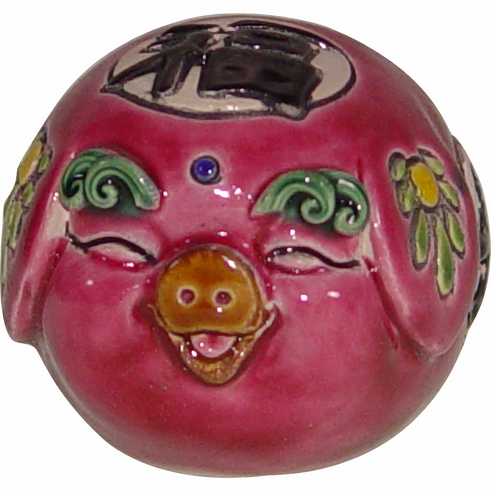 鹿港窯禮品館│交趾陶-福祿壽-諸事順利│紅豬