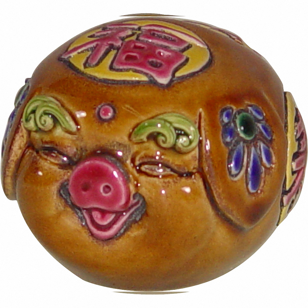 鹿港窯禮品館│交趾陶-福祿壽-諸事順利│黃豬