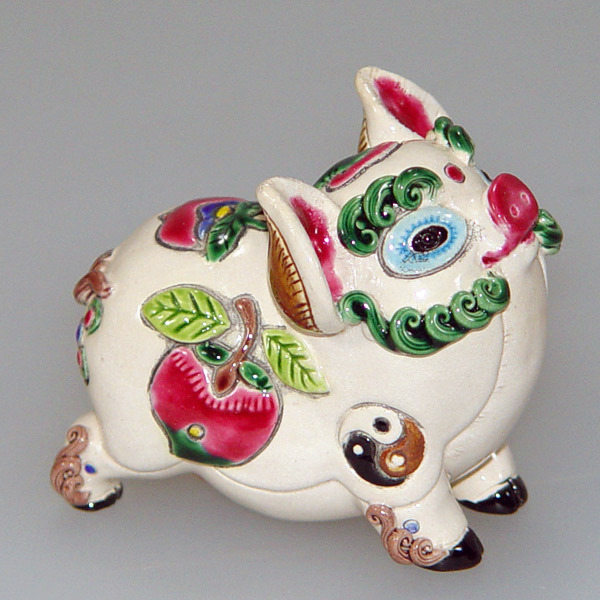 鹿港窯禮品館│交趾陶-天喜豬│白豬
