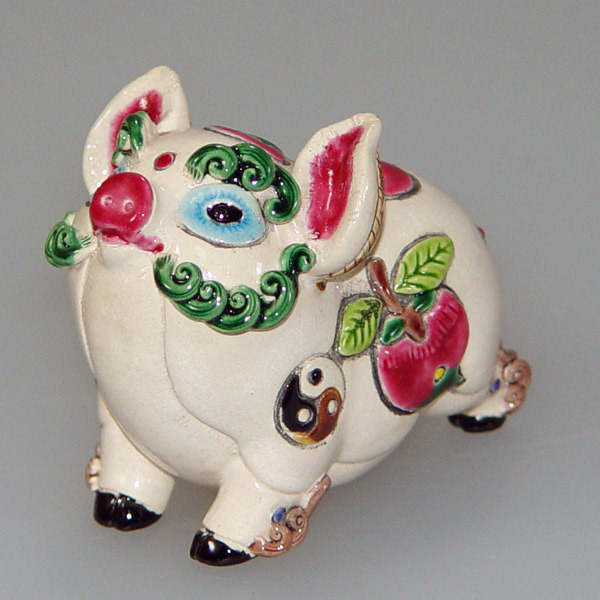 鹿港窯禮品館│交趾陶-天喜豬│白豬
