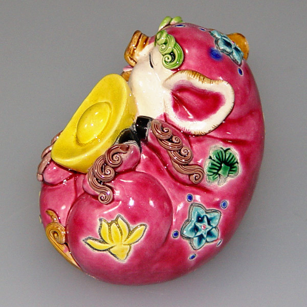 鹿港窯禮品館│交趾陶-諸事如意_元寶豬