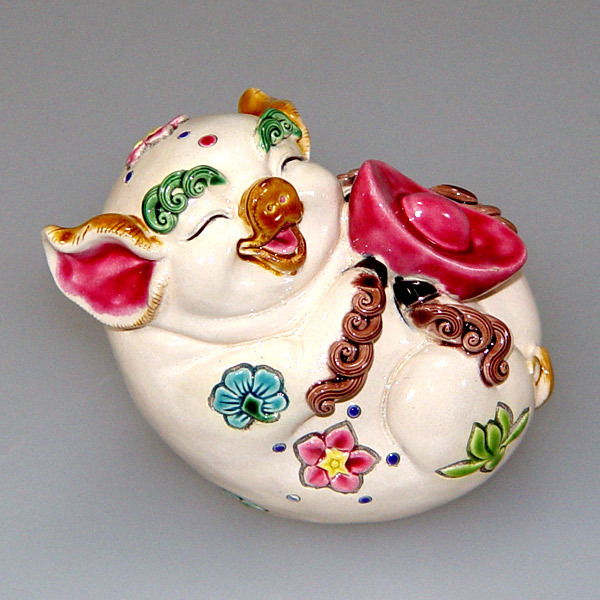 鹿港窯禮品館│交趾陶-諸事如意_元寶豬