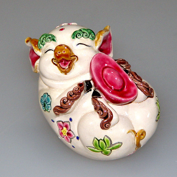 鹿港窯禮品館│交趾陶-諸事如意_元寶豬