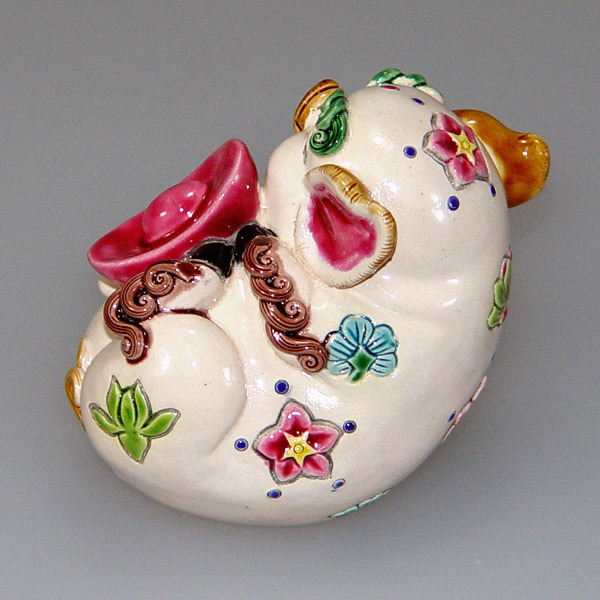 鹿港窯禮品館│交趾陶-諸事如意_元寶豬