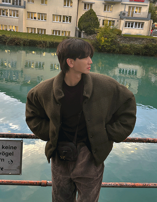 粗花呢+光亮雙面羽絨外套