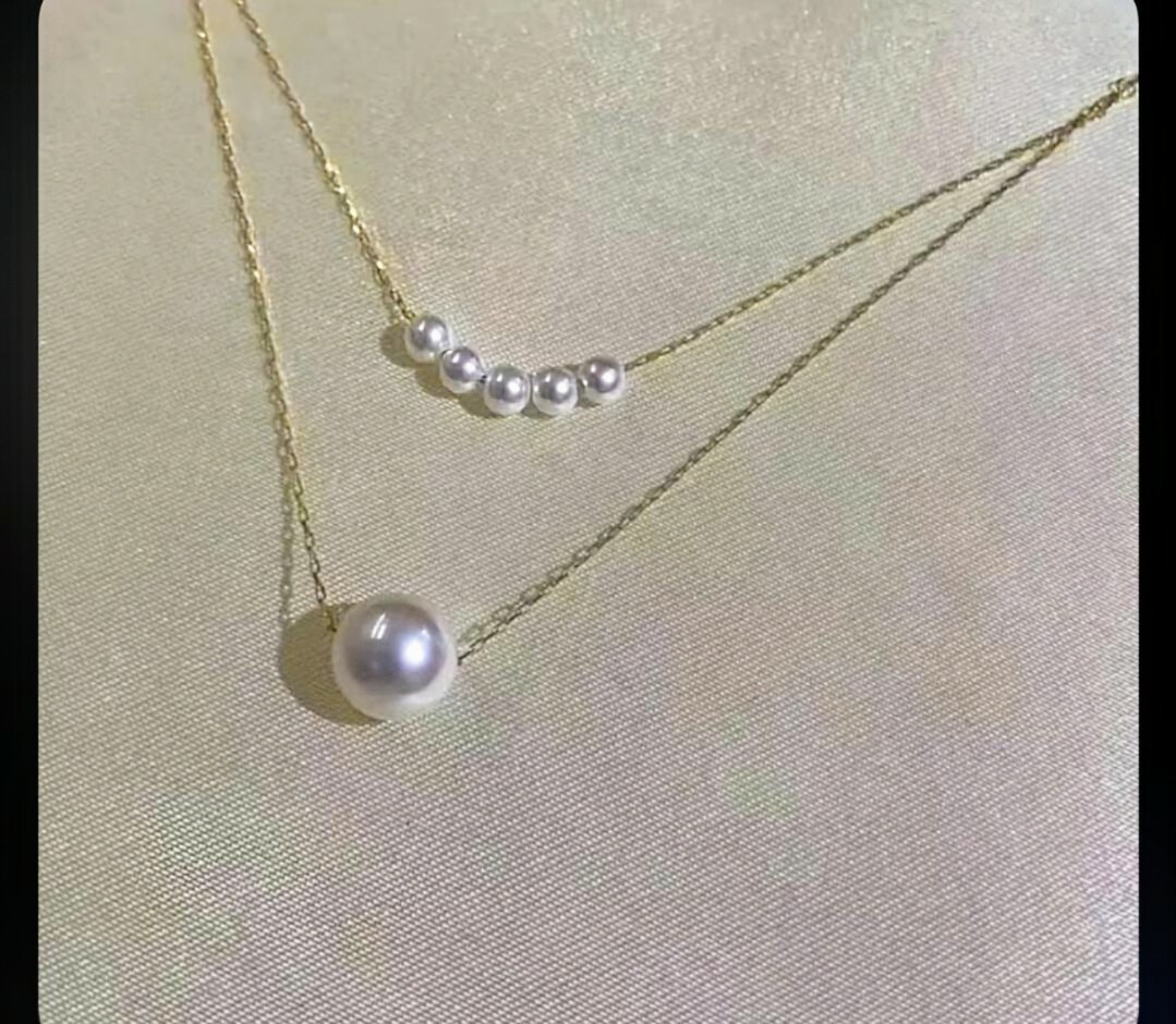 單珠x五珠Akoya雙層18k金項鏈