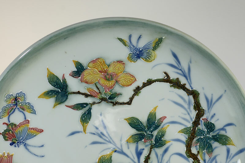 鹿港窯禮品館│線塑彩繪瓷盤 杜鵑花與蝴蝶