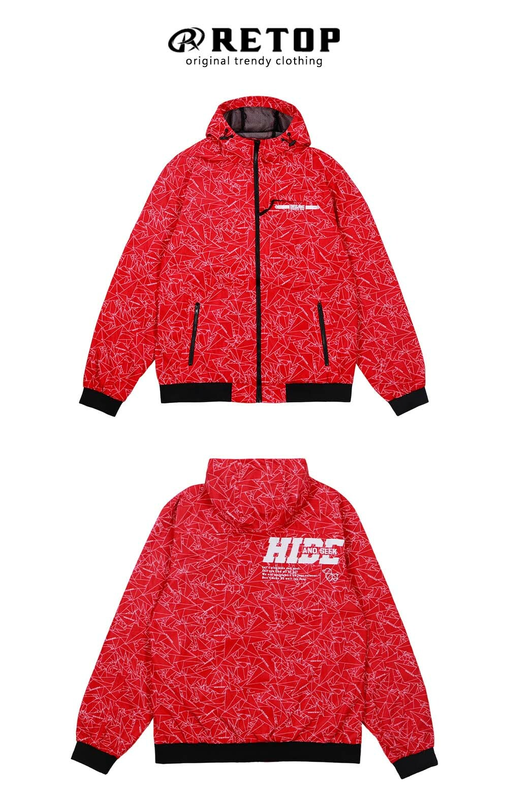 RETOP 機能幾何線條防潑水風衣 紅