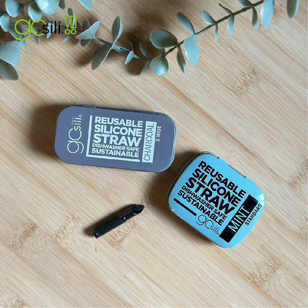 【環保吸管2件+贈封膜切口器】-GoSili吸管❙細綠+粗灰❙附切口器