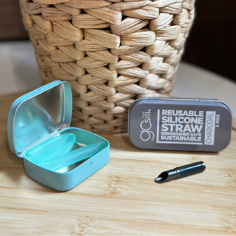 【環保吸管2件+贈封膜切口器】-GoSili吸管❙細綠+粗灰❙附切口器