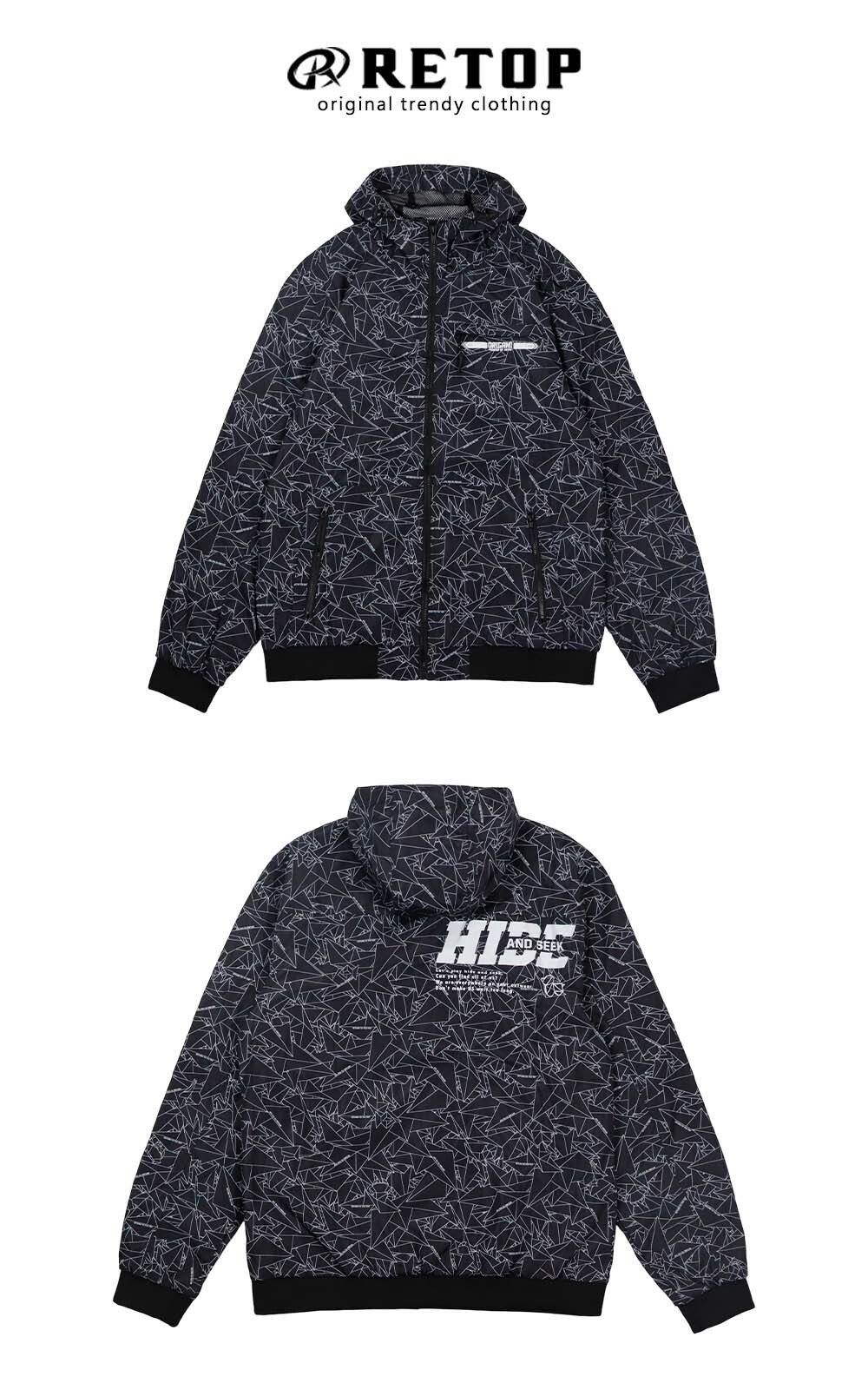 RETOP 機能幾何線條防潑水風衣 黑