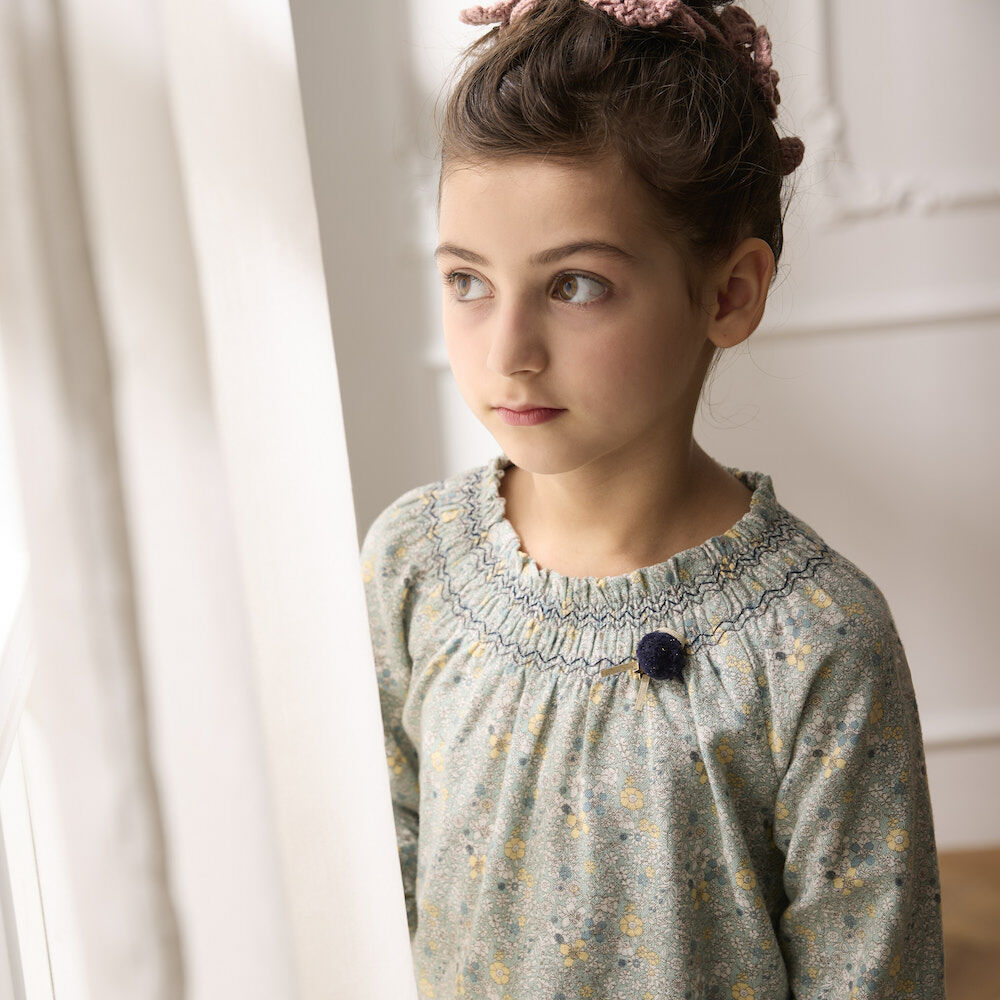 PIPPY甜美碎花圓領長袖棉質上衣 綠