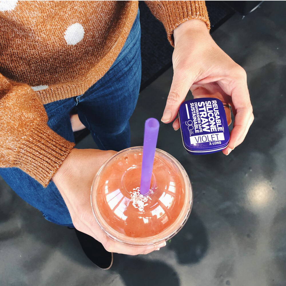 【環保吸管2件+贈封膜切口器2個】-GoSili吸管❙細紫+粗灰❙附切口器