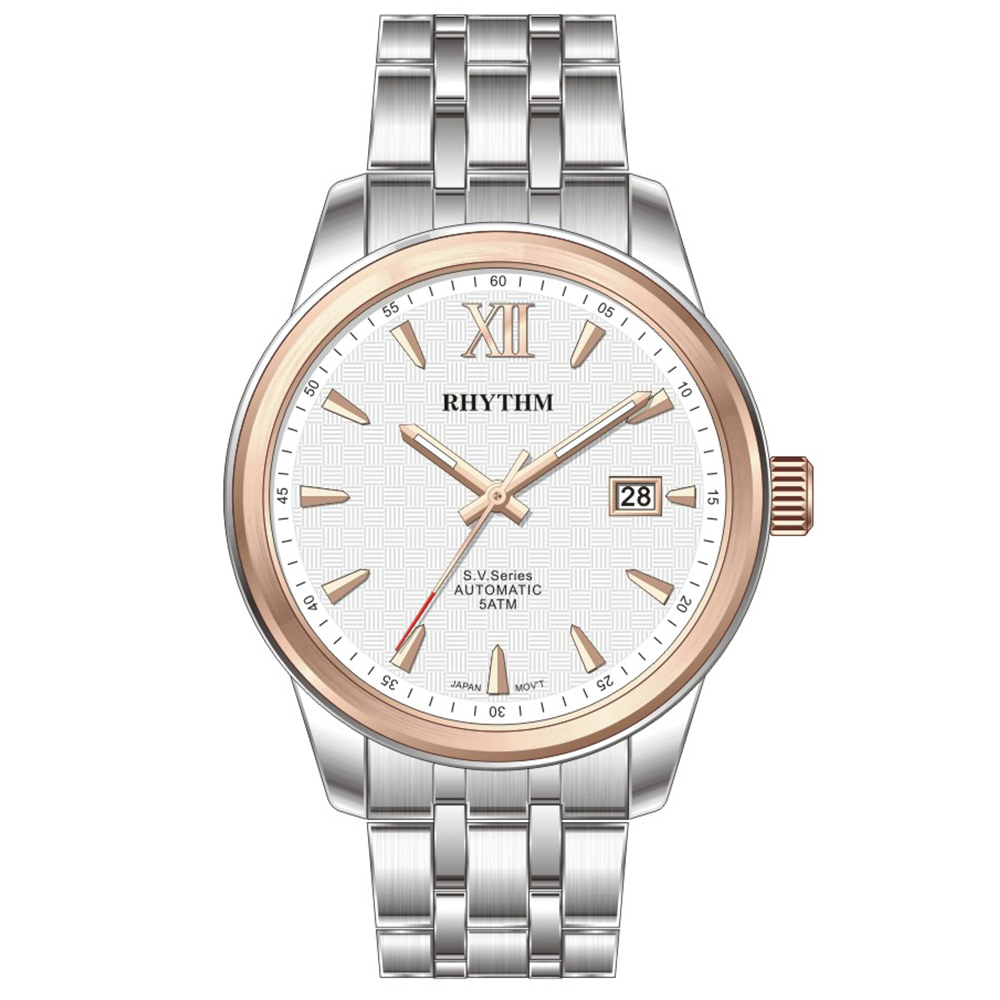 【Rhythm 麗聲】日本 羅馬數字日期顯示三針高貴自動機械錶-AV1503S-
