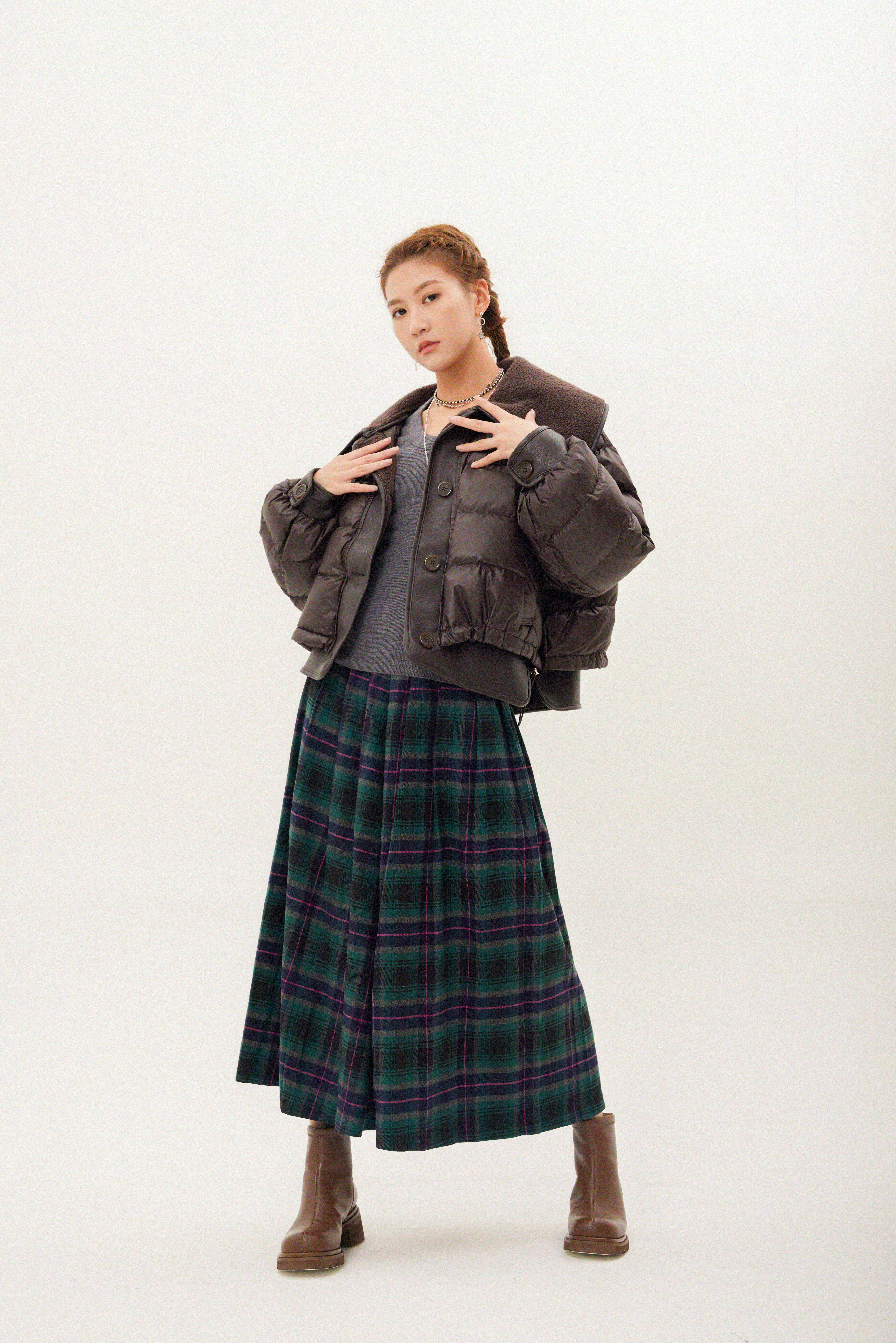 格仔法蘭絨半截傘裙（現貨款式）