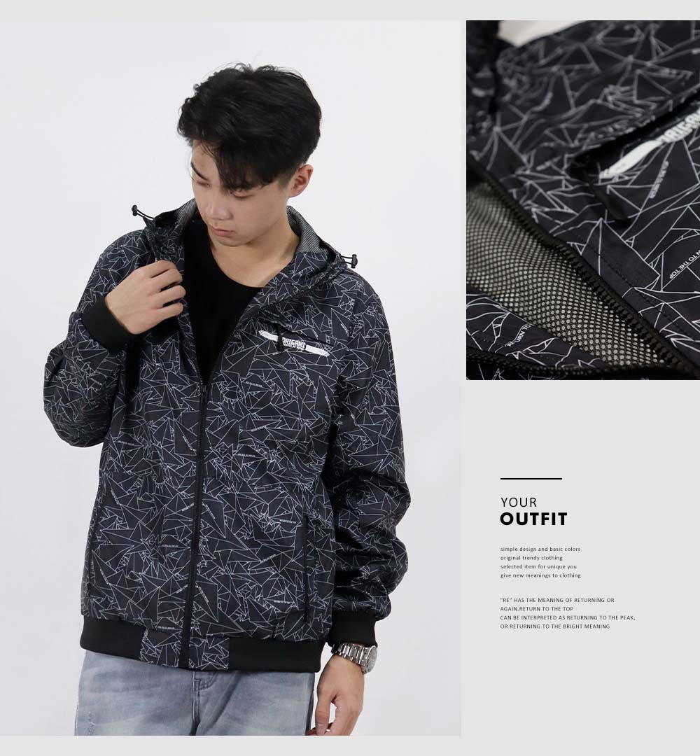 RETOP 機能幾何線條防潑水風衣 黑