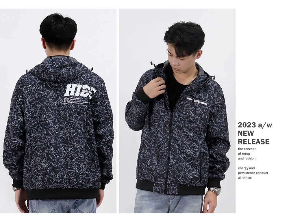 RETOP 機能幾何線條防潑水風衣 黑