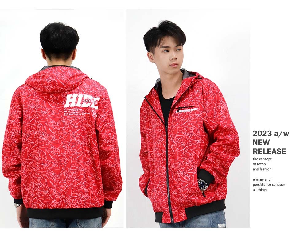 RETOP 機能幾何線條防潑水風衣 紅