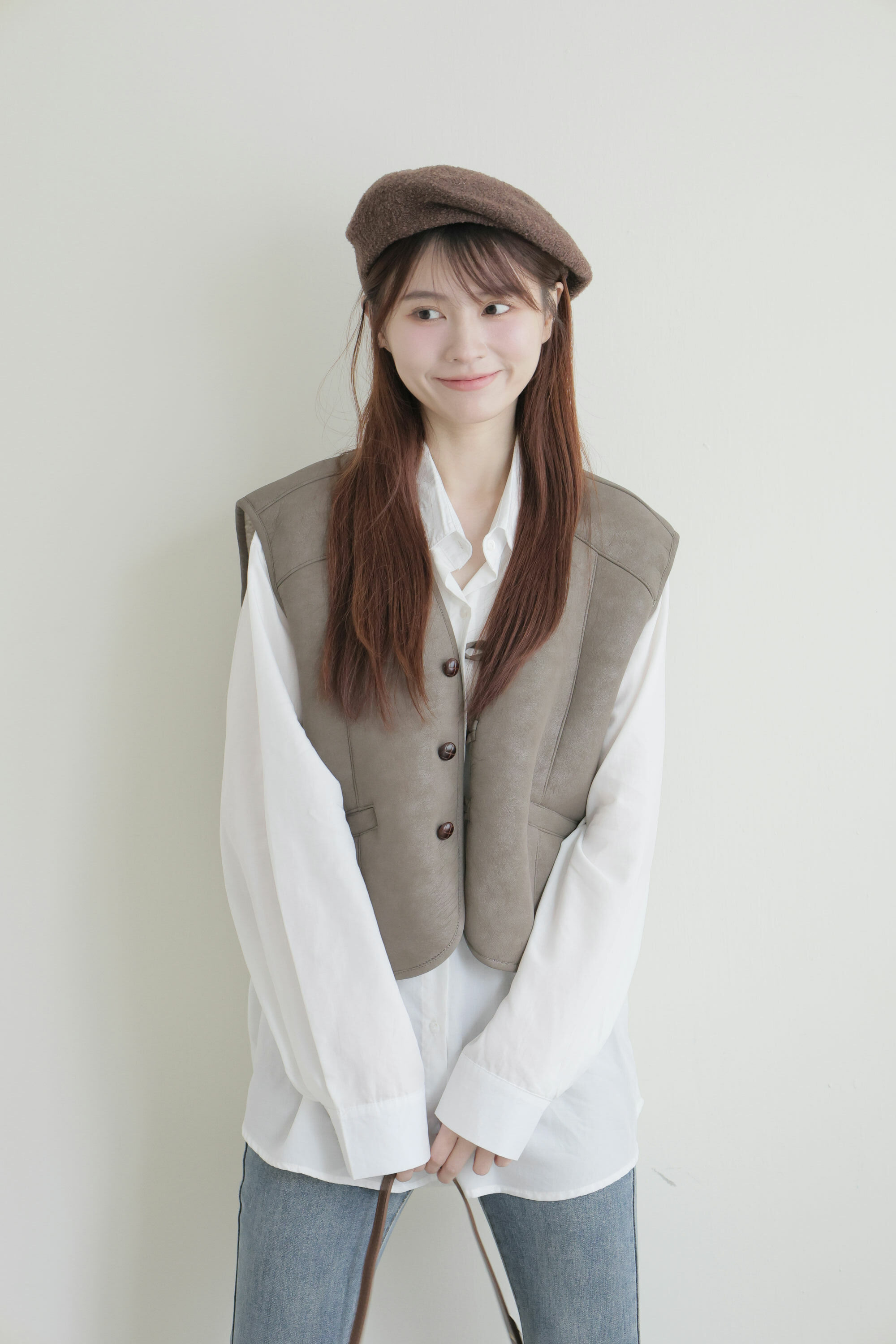 2603 V領單排釦毛絨內裏背心