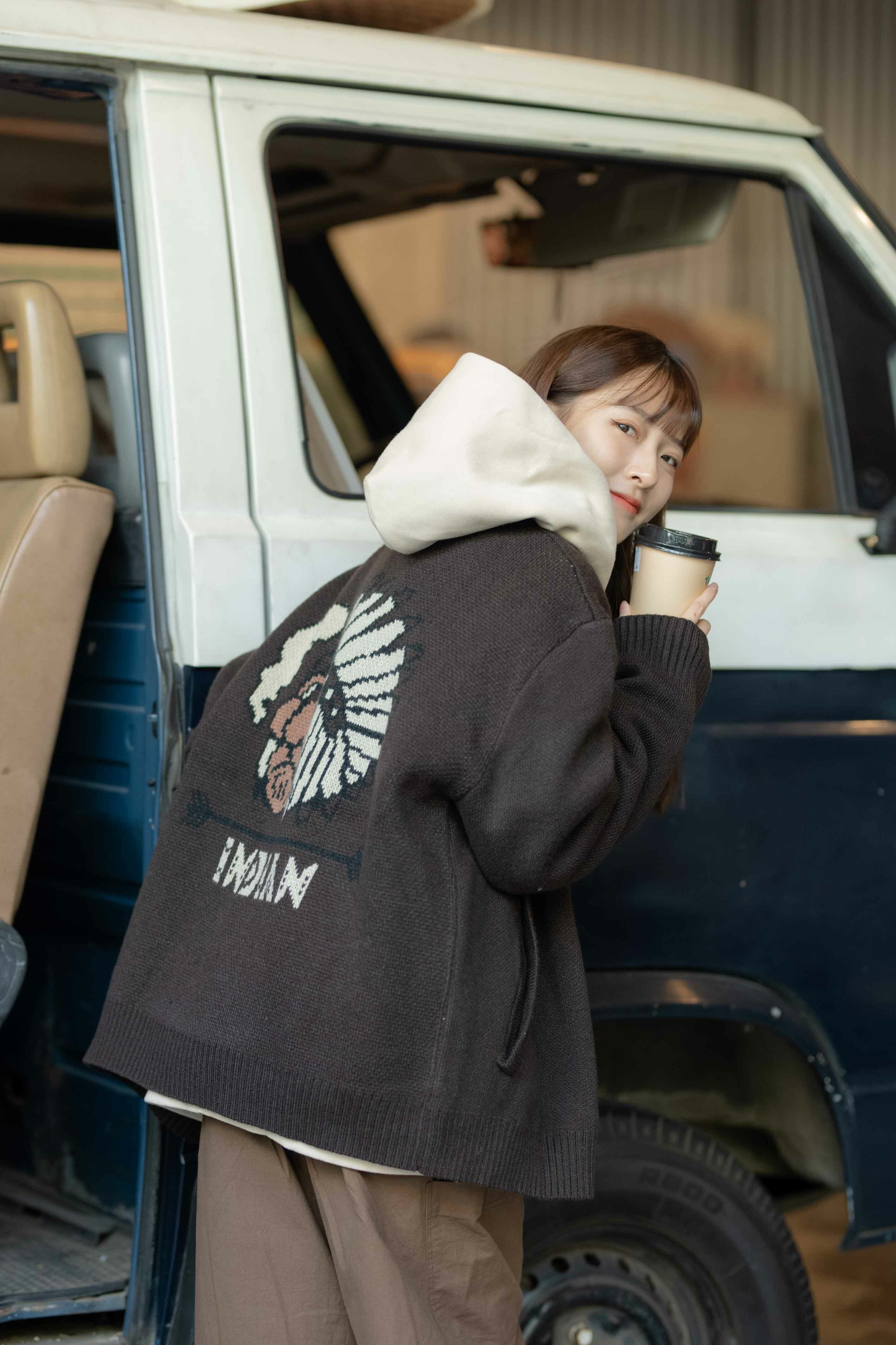 SIMON MADE 印地安系列 印地安酋長 美式 復古 厚實 針織 翻領 外套