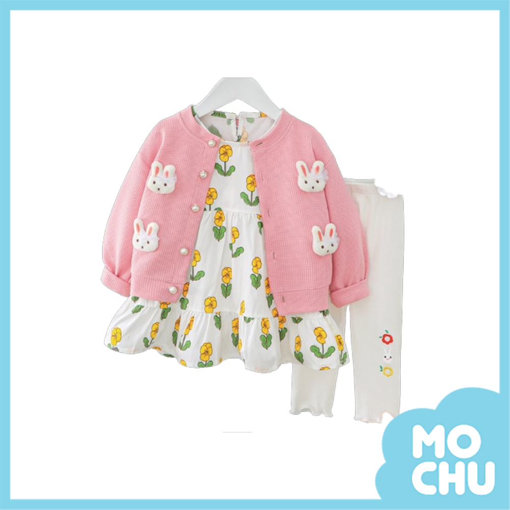 (110cm現貨)兔兔小花三件組套裝