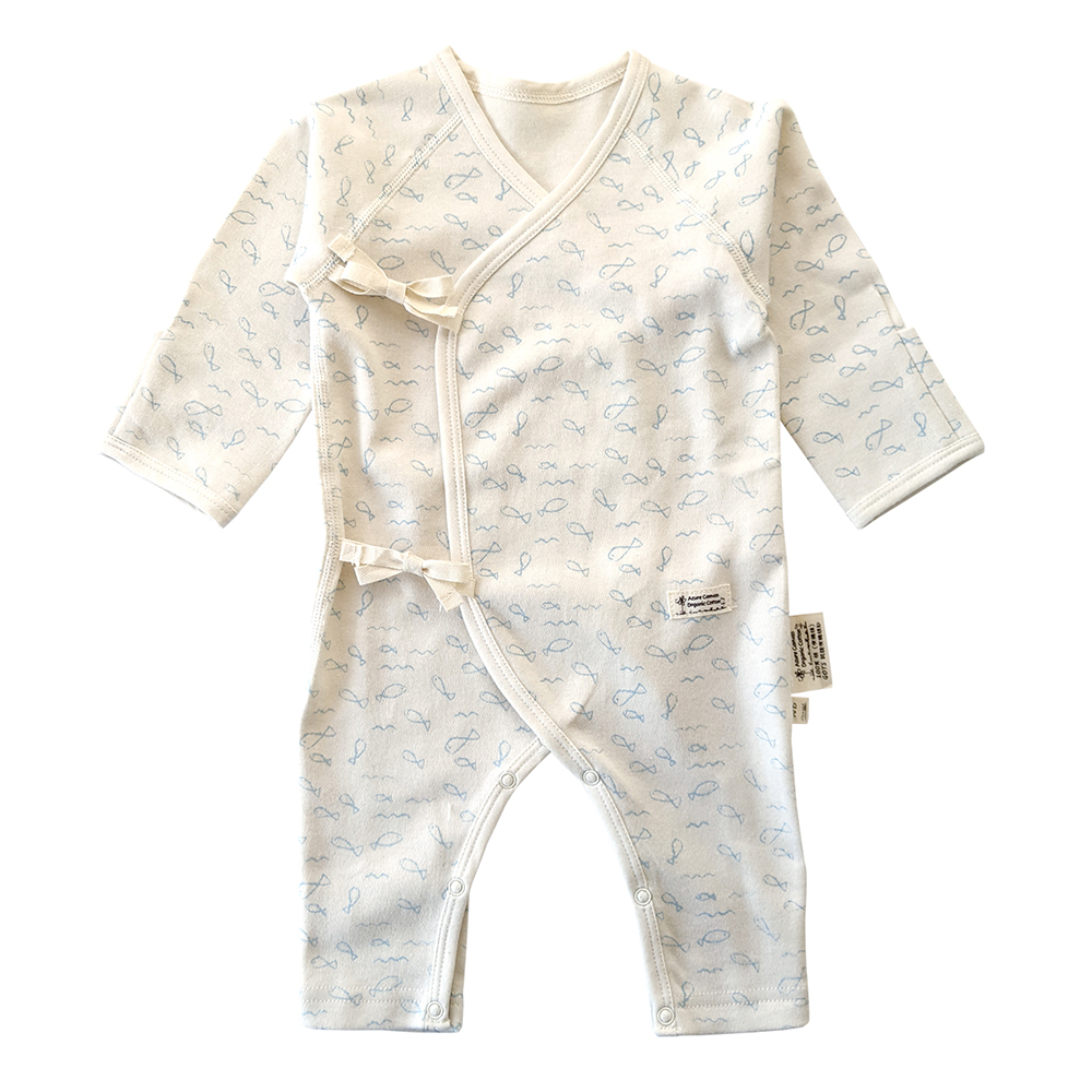 有機棉嬰兒柔適蝶裝肚衣-淺藍魚 | 藍天畫布有機棉