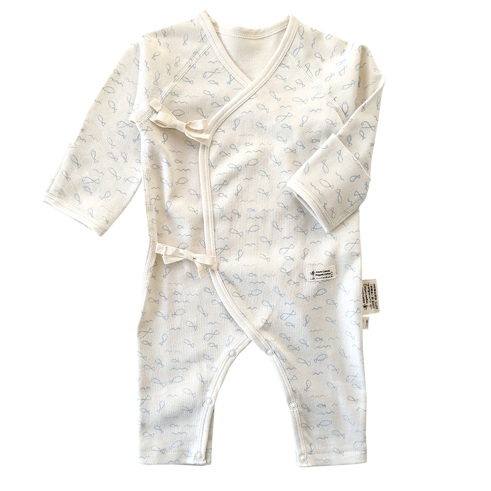 有機棉嬰兒柔適蝶裝肚衣-淺藍魚 | 藍天畫布有機棉