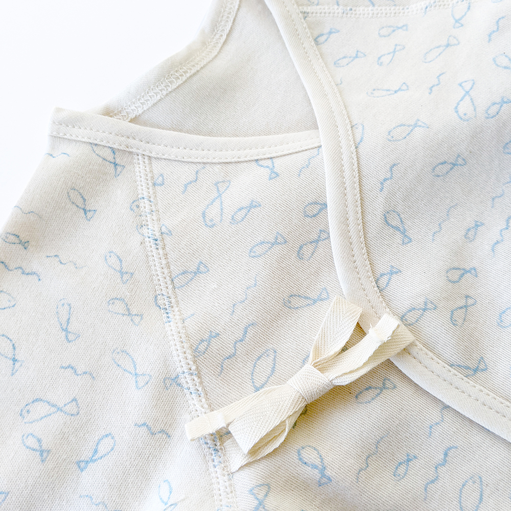 有機棉嬰兒柔適蝶裝肚衣-淺藍魚 | 藍天畫布有機棉