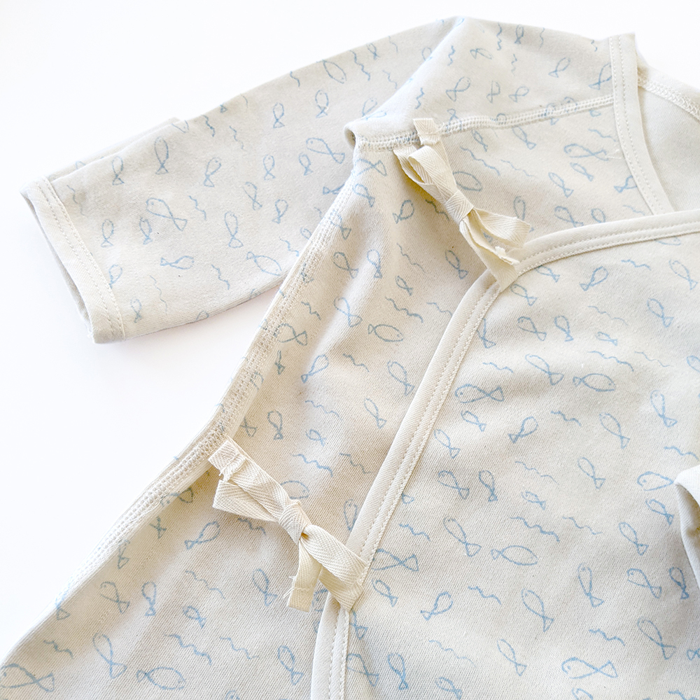 有機棉嬰兒柔適蝶裝肚衣-淺藍魚 | 藍天畫布有機棉