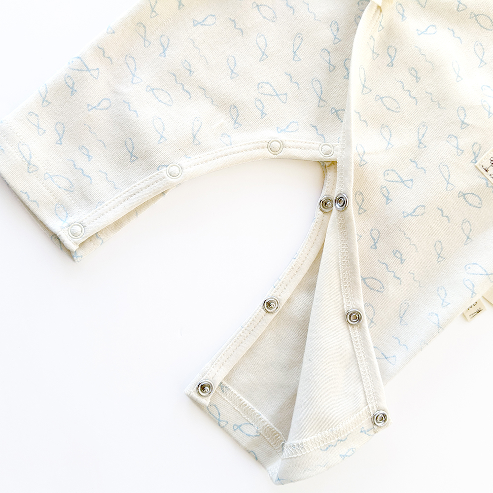 有機棉嬰兒柔適蝶裝肚衣-淺藍魚 | 藍天畫布有機棉