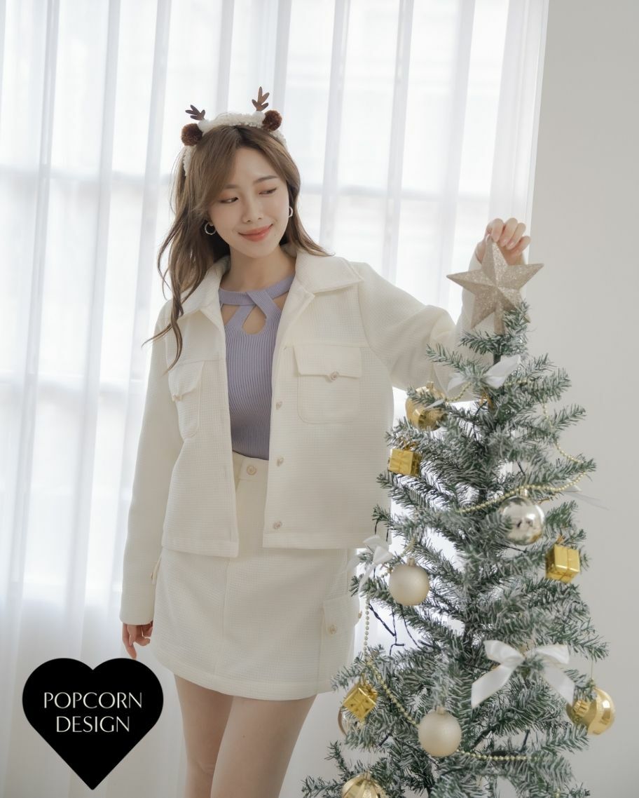 學院風華夫格外套-白