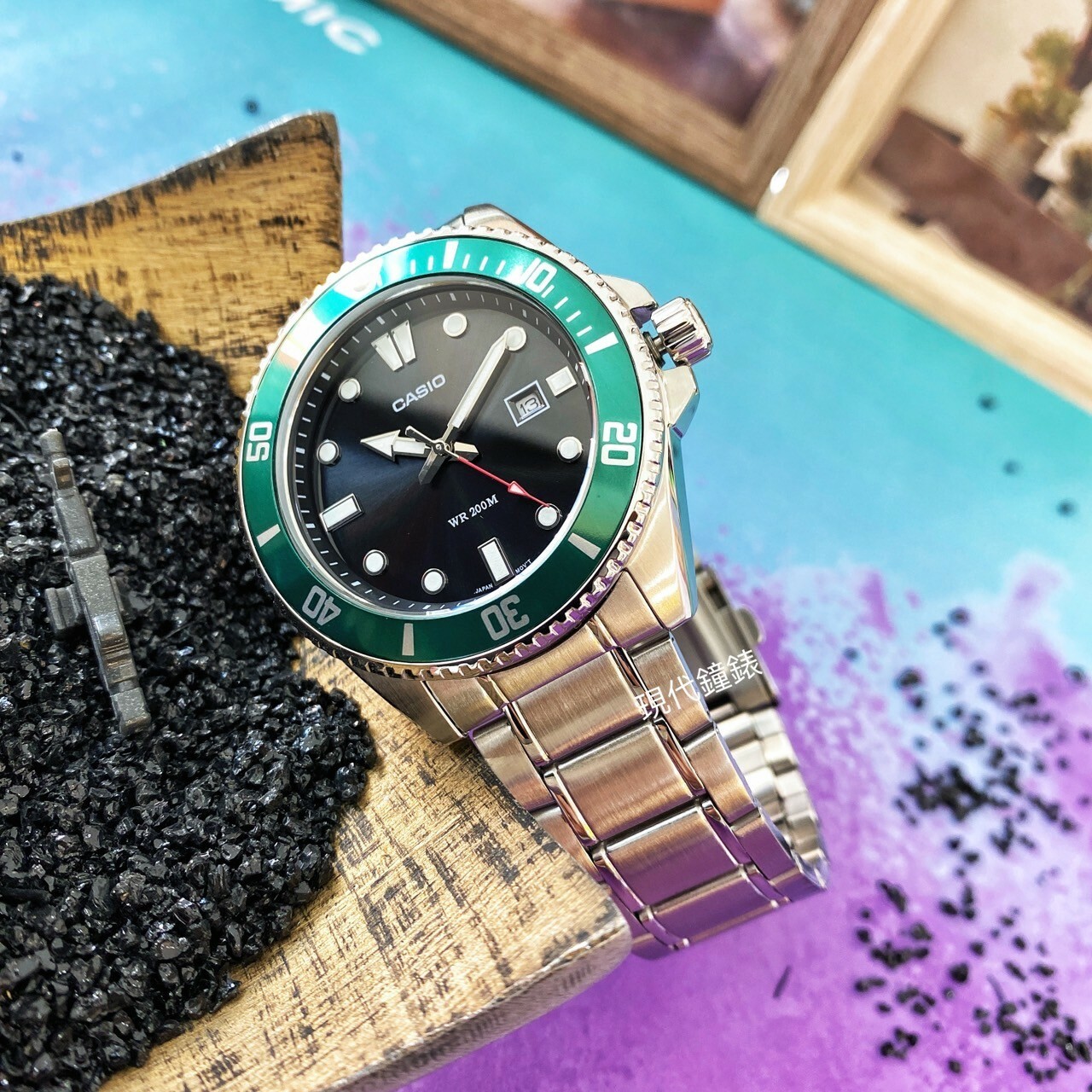 【CASIO 卡西歐】新槍魚系列黑水鬼-黑綠款 MDV-107D-3A 44.2mm 現代鐘錶