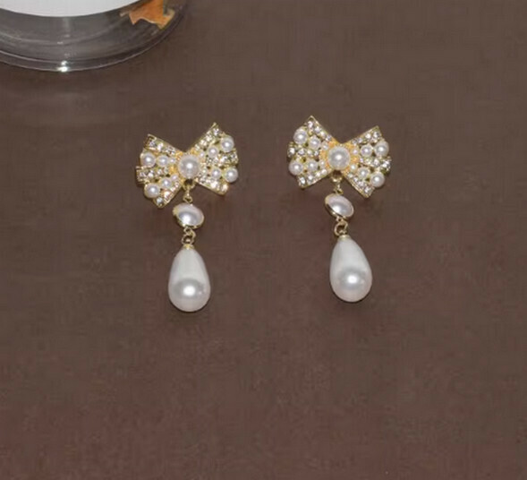 Pearl Bow Tassel Earrings