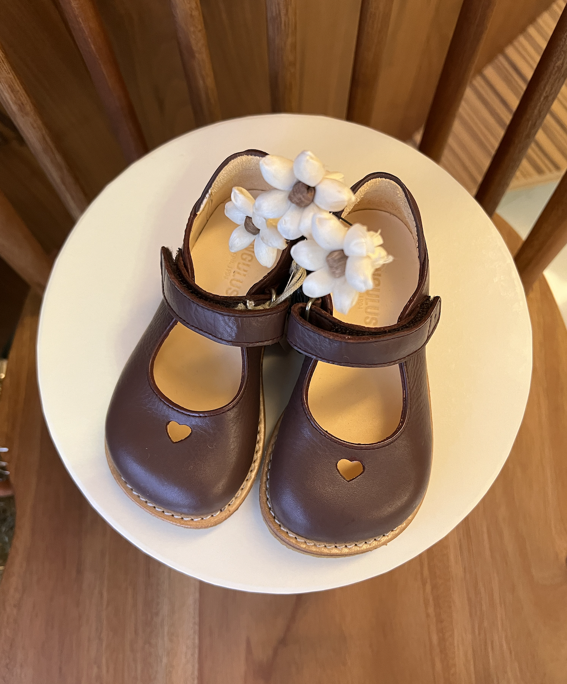 ANGULUS 瑪莉珍愛心皮鞋 MARY JANE WITH HEART AND VELCRO CLOSURE -咖啡酒紅