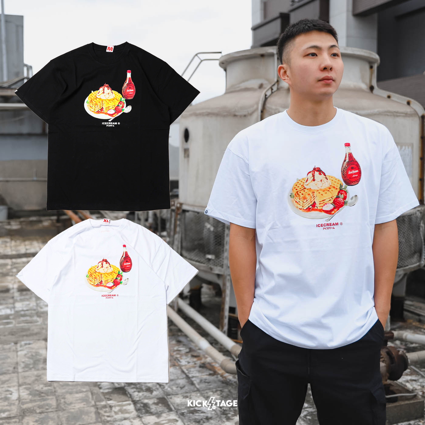 **特價商品售出不退換**BBC ICE CREAM WAFFLES SS TEE 黑色 白色 鬆餅 印花 短T【431-8207】
