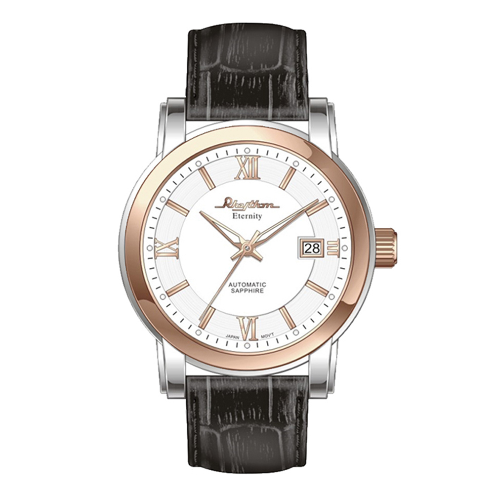 【Rhythm 麗聲】日本 羅馬數字日期顯示三針高貴自動機械錶-A1303L-