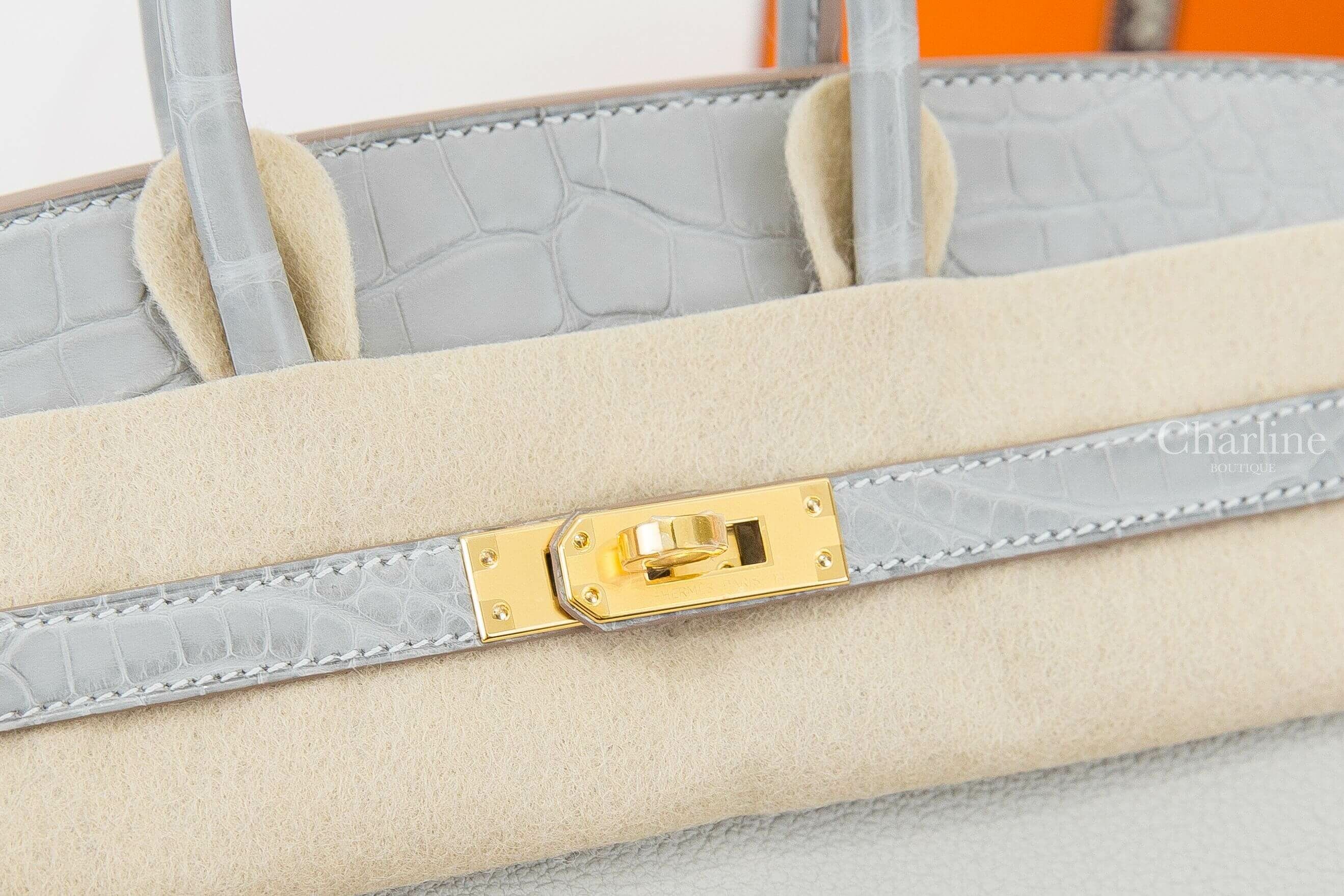 Hermès Birkin 25cm Touch Veau Togo / Alligator Mississippiensis Matte 80 Gris Perle 珍珠灰霧面方塊鱷魚拼皮革鉑金包